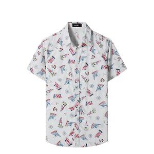 JOGAL Hawaiian Red White Blue Lighthouse Sailbow Button Down Shirt Size 3XL XXXL